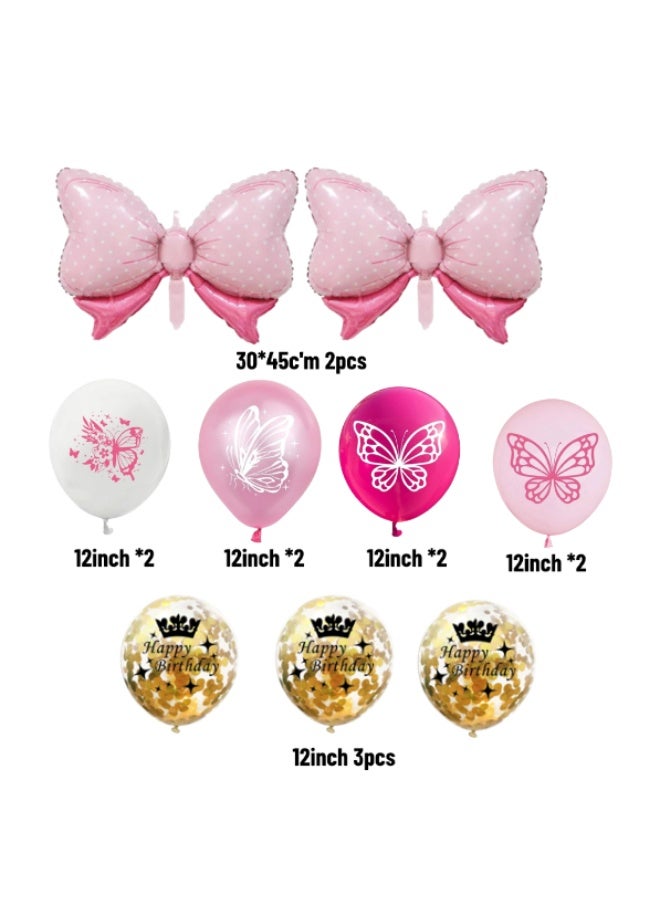 Pink Happy Birthday Balloon Decoration Set with Bow Foil Balloons, Butterfly Latex Balloons & Banner – Girls Birthday Party Decor - Image 5